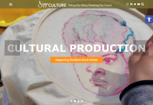 Screenshot of Sipp Culture website showing hand needle work with the text Cultural Production Supporting Southern Rural Artists